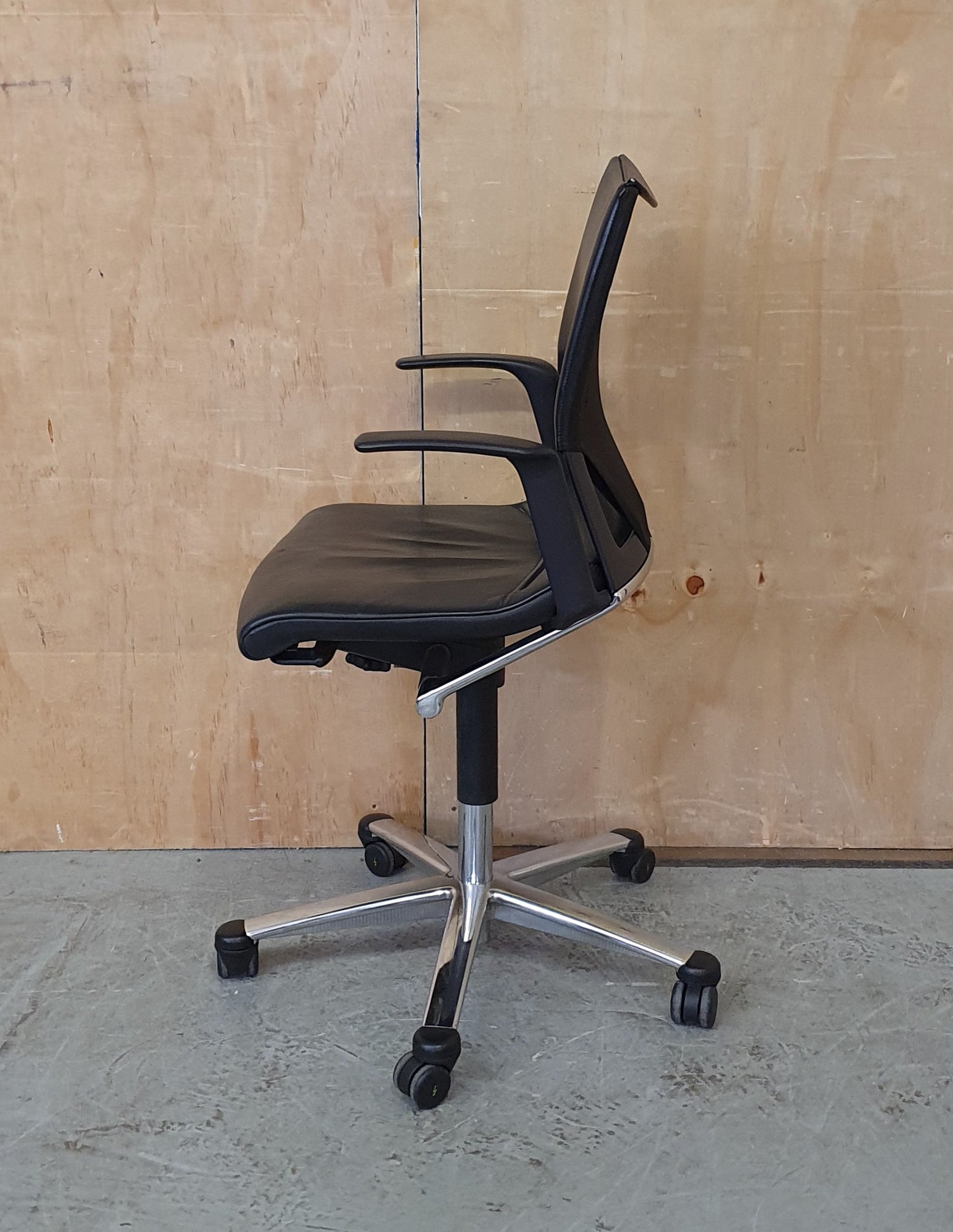 Black Leather Office Chair with Chrome Frame and Castor Wheels - 104337