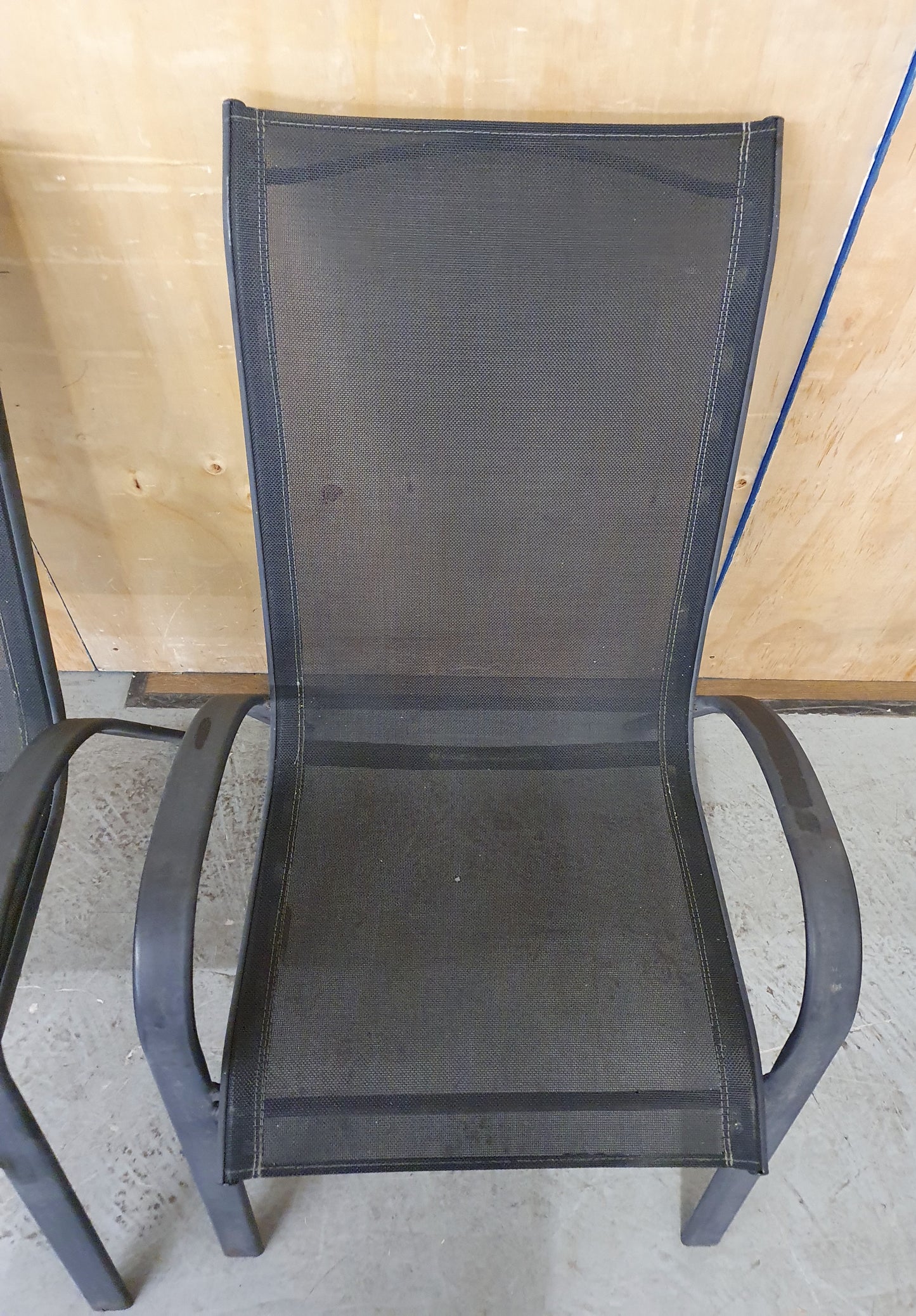 2 Matching Dark Grey Mesh Stackable Garden Chairs with Metal Frame - EL104446 / EL104447