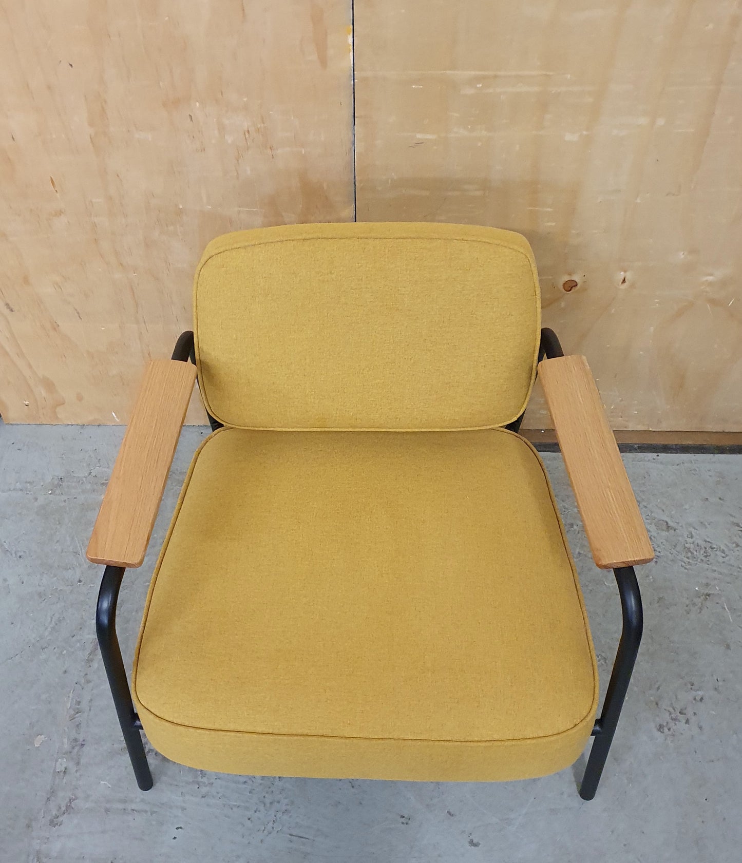Modern Mustard Accent Chair with Black Metal Frame, Wood Armrest and Detachable Back Rest - 104869