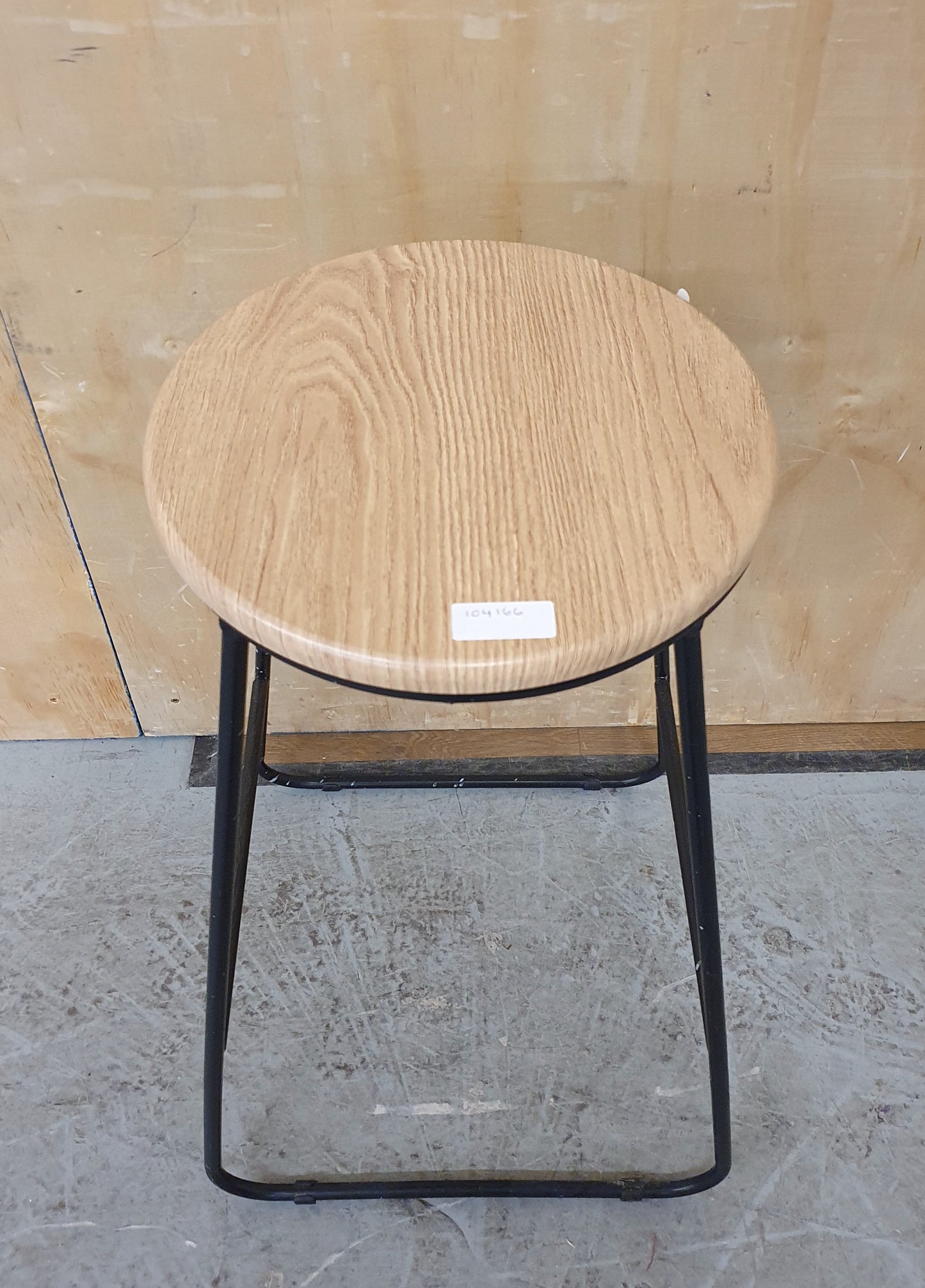 Single Round Wood Seat Bar Stool with Black Metal Frame - 104166