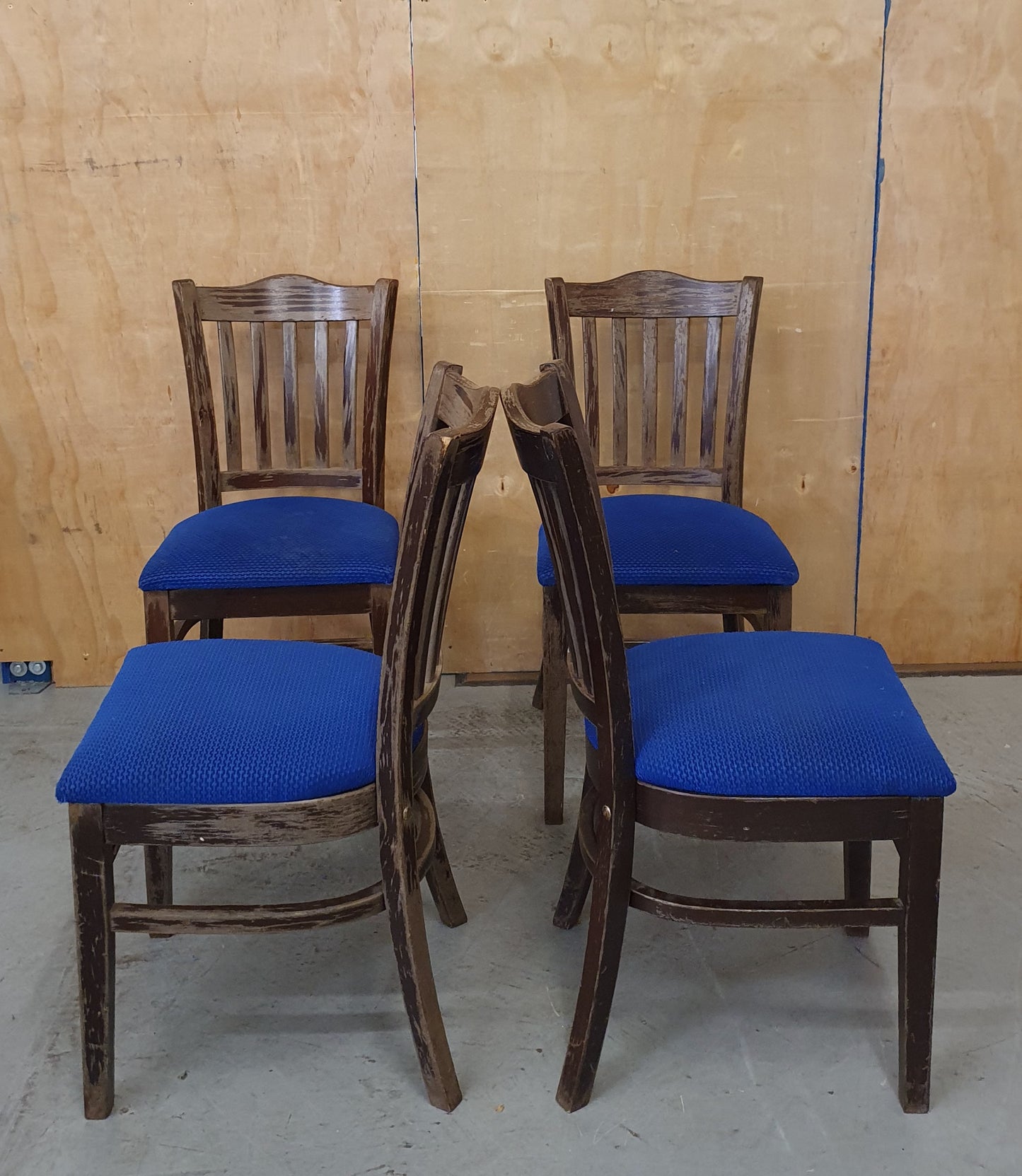 4 Matching Dark Brown Dining Chairs with Navy Blue Fabric Seats - 103899/103900/103901/103902