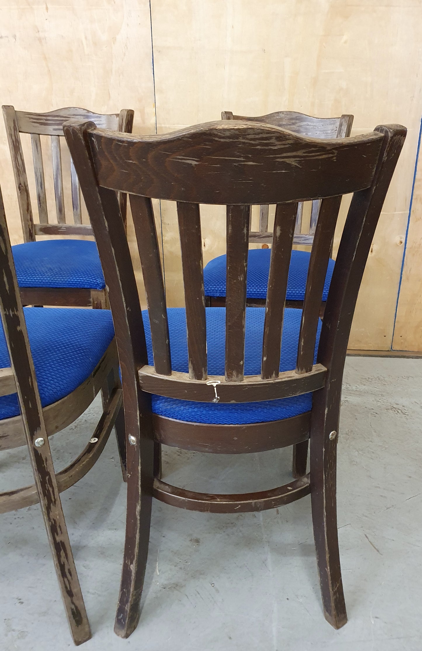 4 Matching Dark Brown Dining Chairs with Navy Blue Fabric Seats - 103899/103900/103901/103902