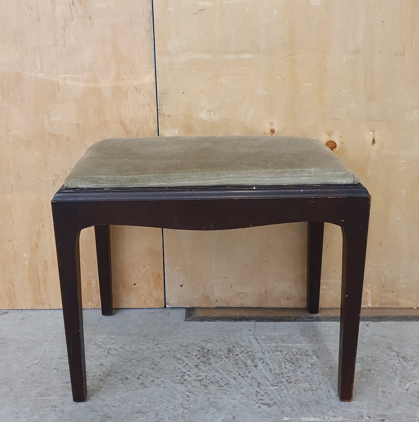 Dark Wood Frame Foot Stool with Olive Green Velvet Seat - EL104399
