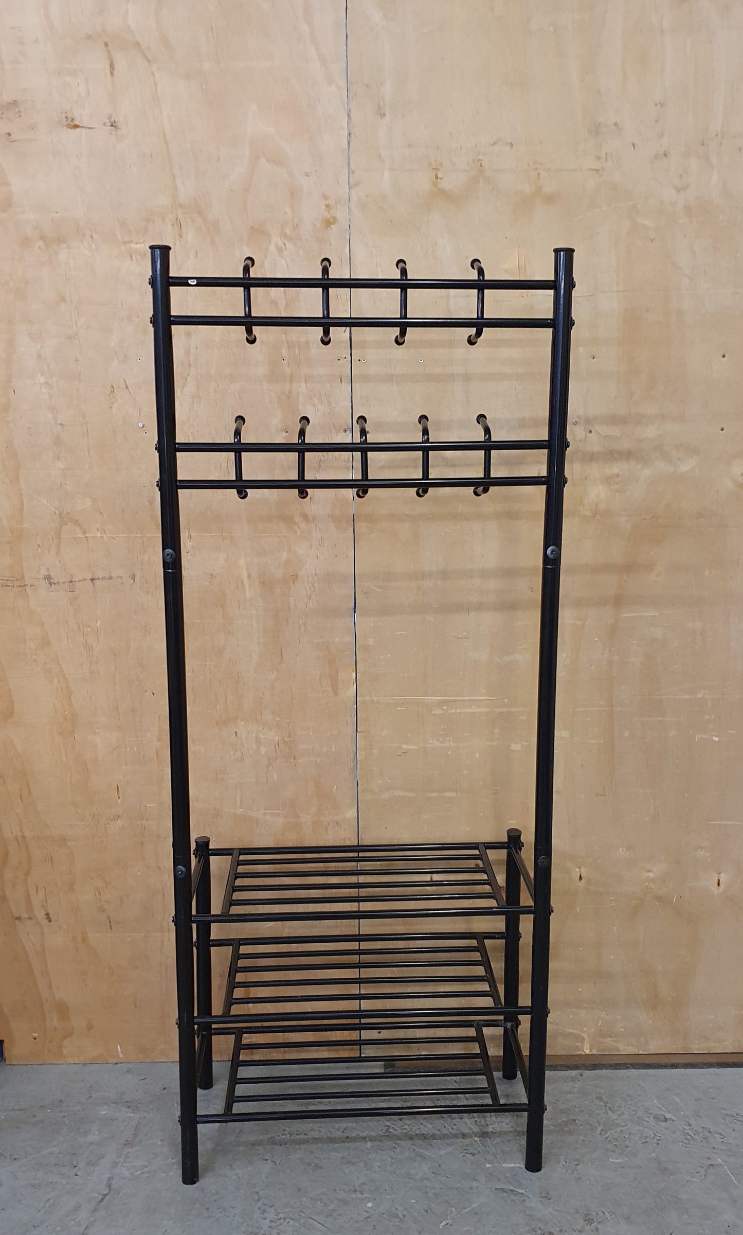 Black Metal Free Standing Coat Stand with 3 Tier Shoe Rack - EL104602