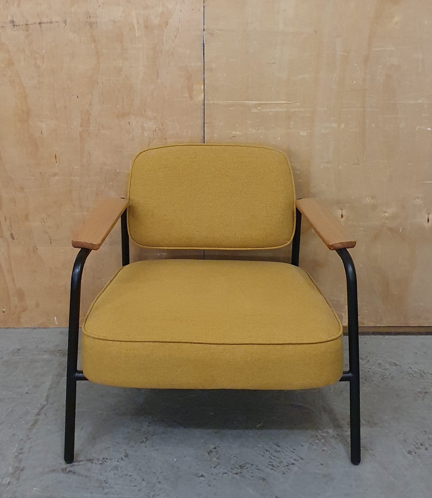 Modern Mustard Accent Chair with Black Metal Frame, Wood Armrest and Detachable Back Rest - 104869
