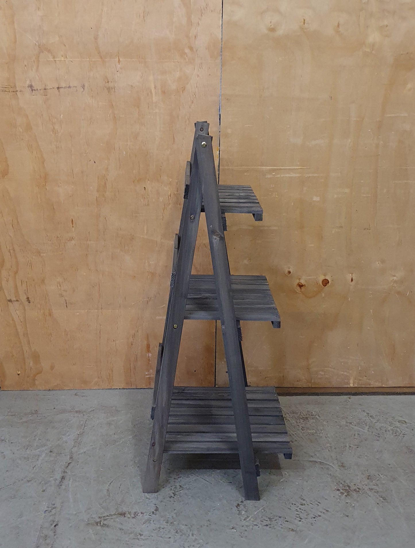 Grey Wood Folding Shelving Unit with 3 Slatted Shelves - 104008