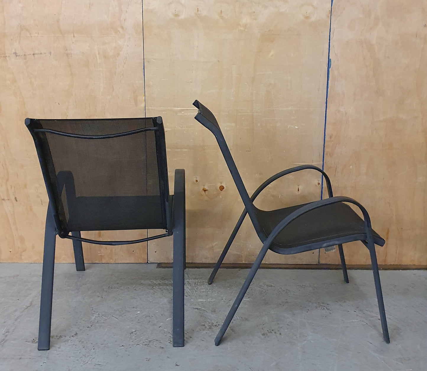 2 Matching Dark Grey Mesh Stackable Garden Chairs with Metal Frame - EL104446 / EL104447
