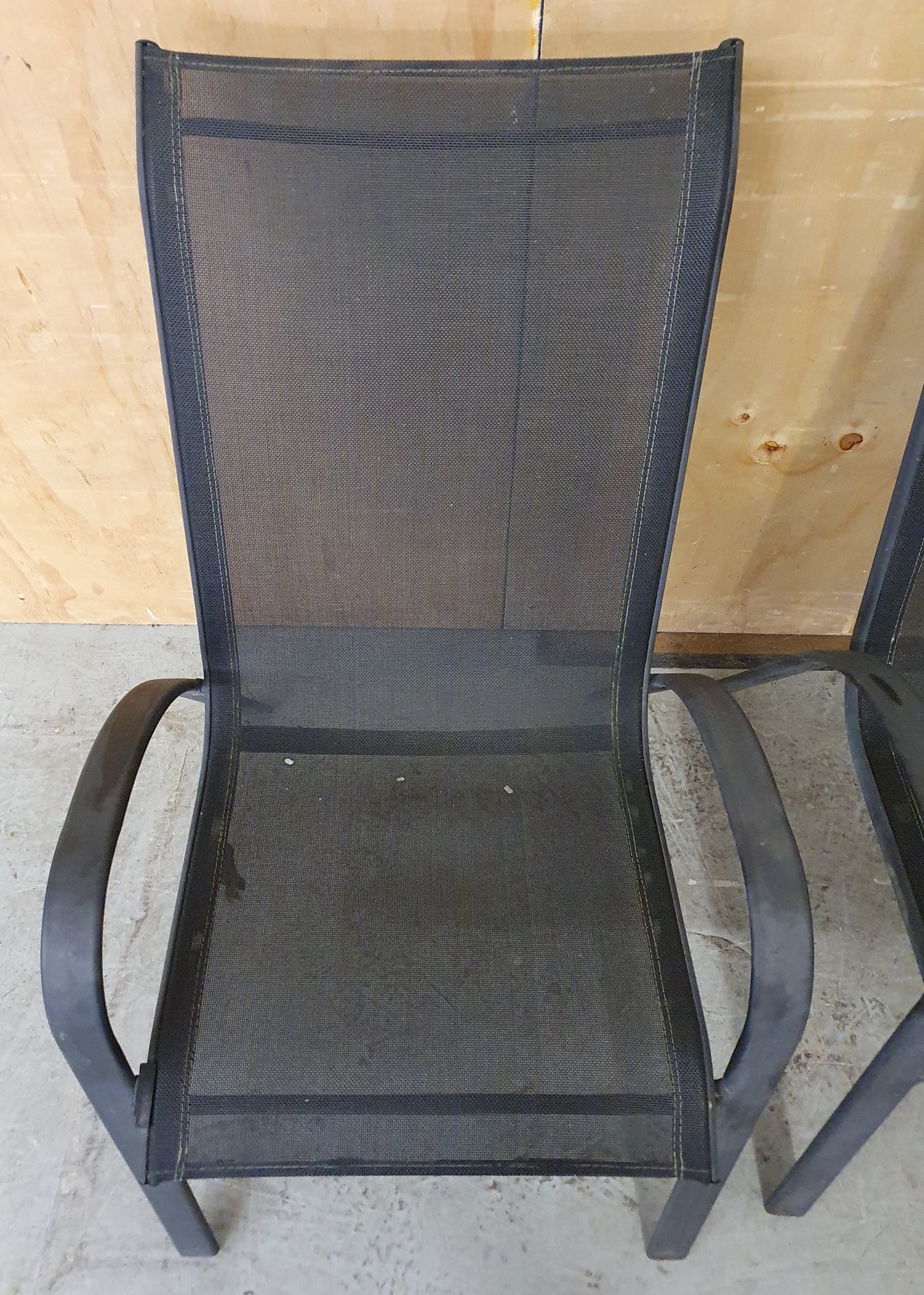 2 Matching Dark Grey Mesh Stackable Garden Chairs with Metal Frame - EL104446 / EL104447