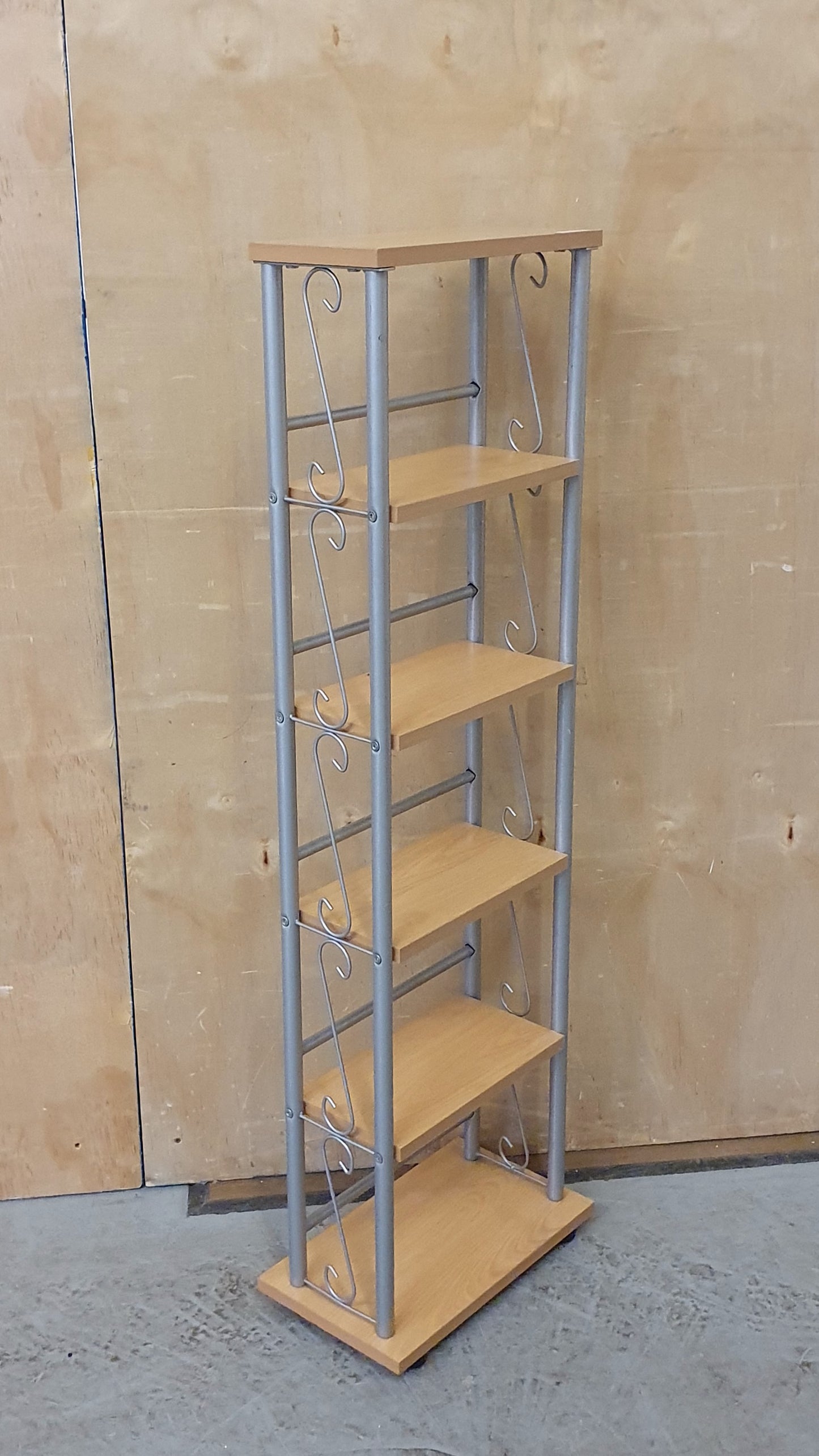 Small Slim Wooden Shelving Unit with Decorative Chrome Frame - 104007