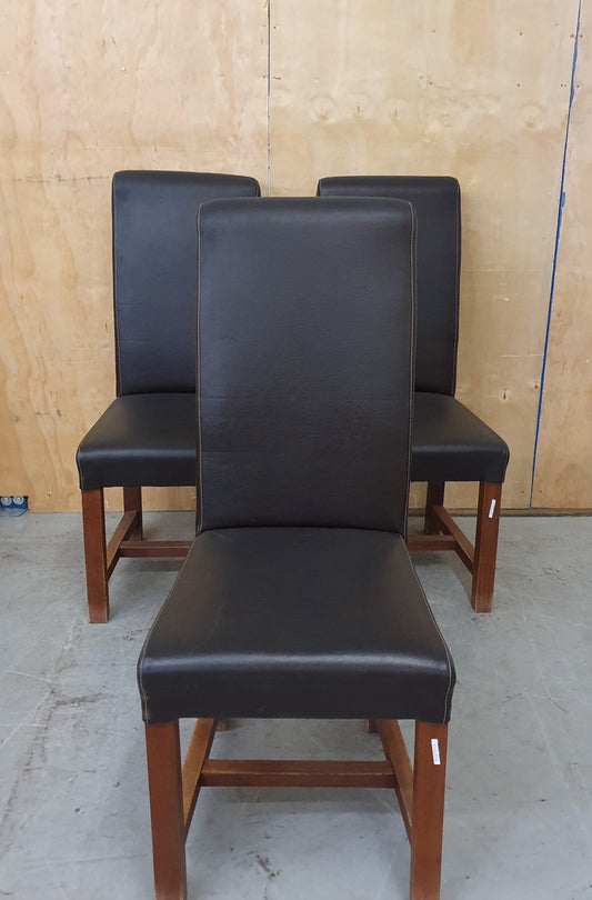 3 Matching Dark Brown Faux Leather High Back Dining Chairs - EL104394 / EL104395 / EL104396
