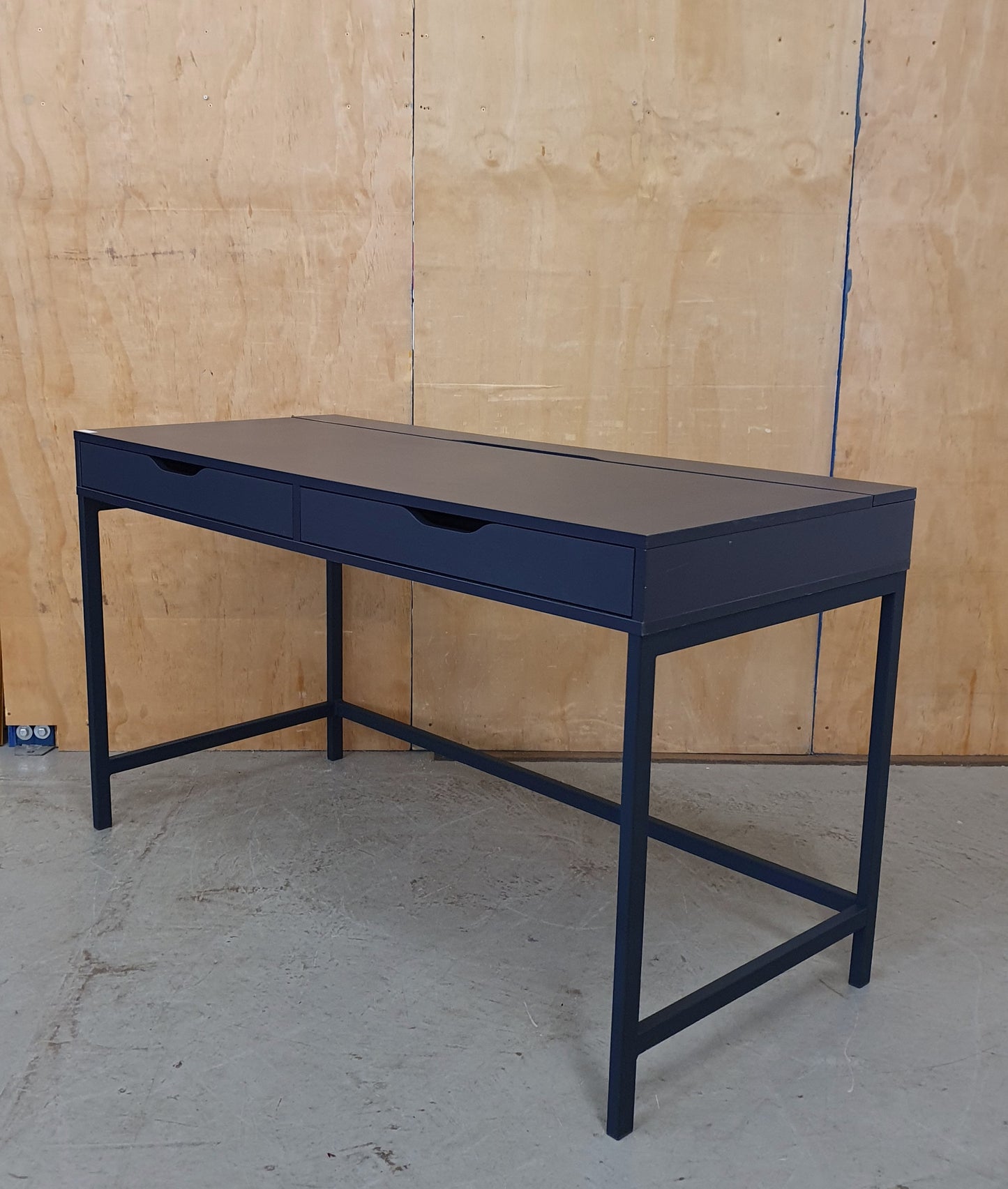 IKEA ALEX Navy Blue Desk with Back Panel Section and 2 Drawers - 103908
