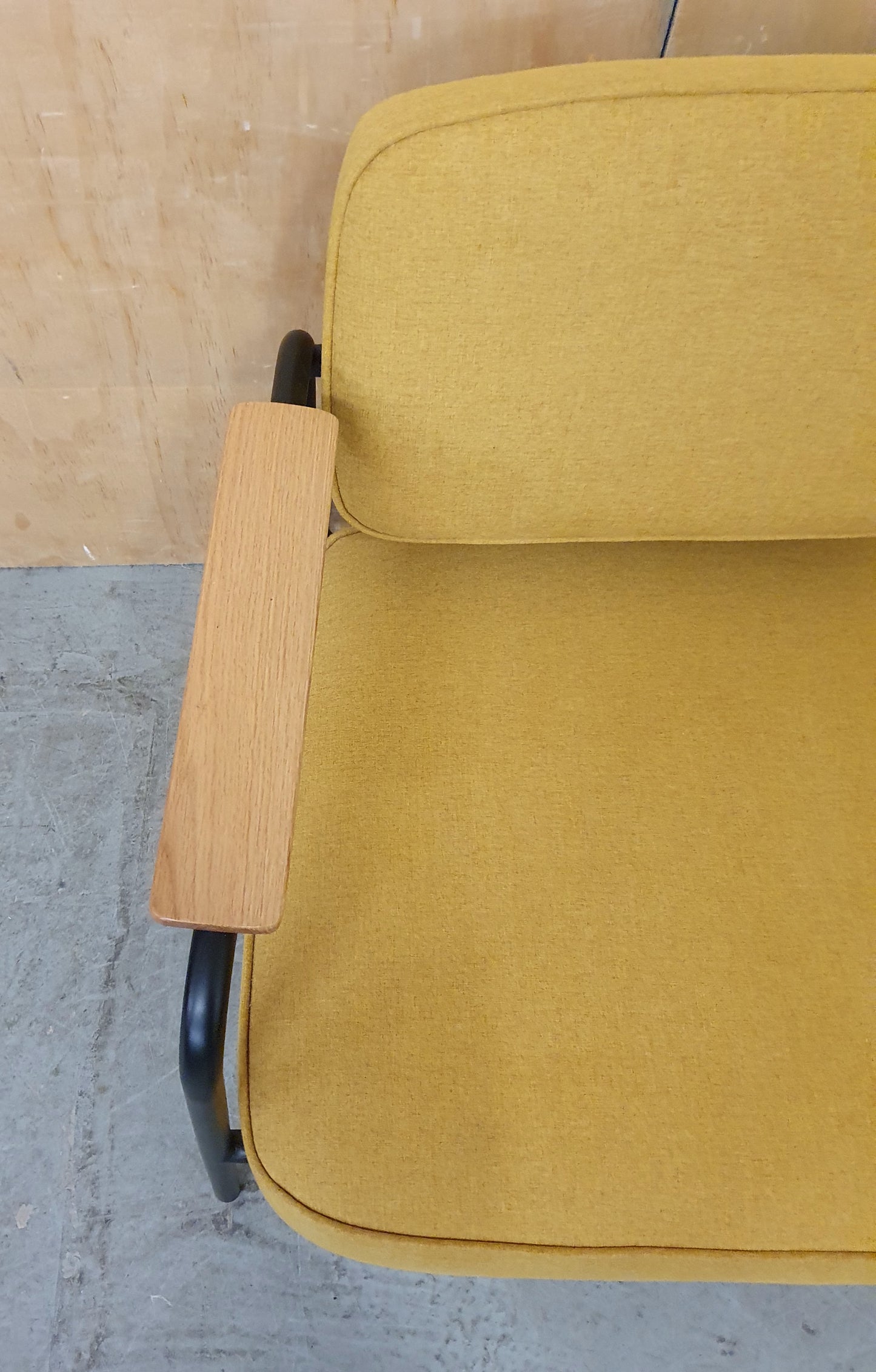 Modern Mustard Accent Chair with Black Metal Frame, Wood Armrest and Detachable Back Rest - 104869