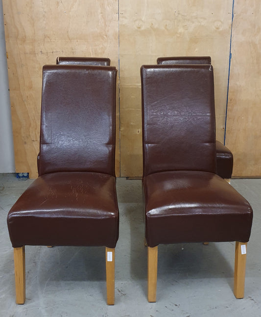 4 Matching Dark Brown Faux Leather Dining Chairs - EL103397