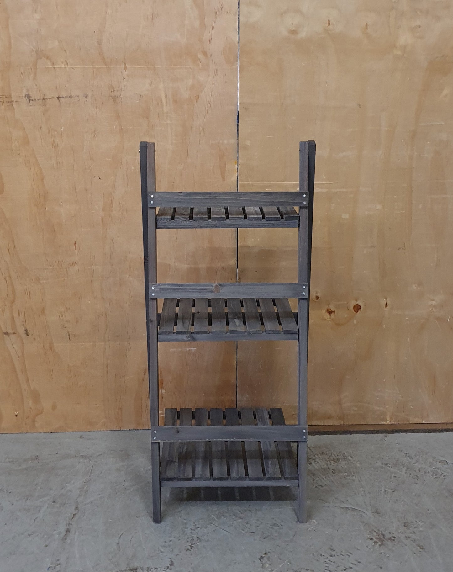 Grey Wood Folding Shelving Unit with 3 Slatted Shelves - 104008