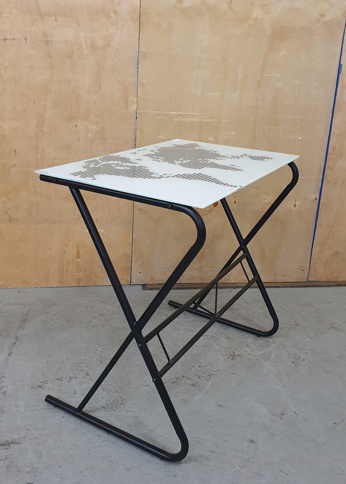 Tempered Glass Top Metal Base Desk with World Map Dotted Design - 103677