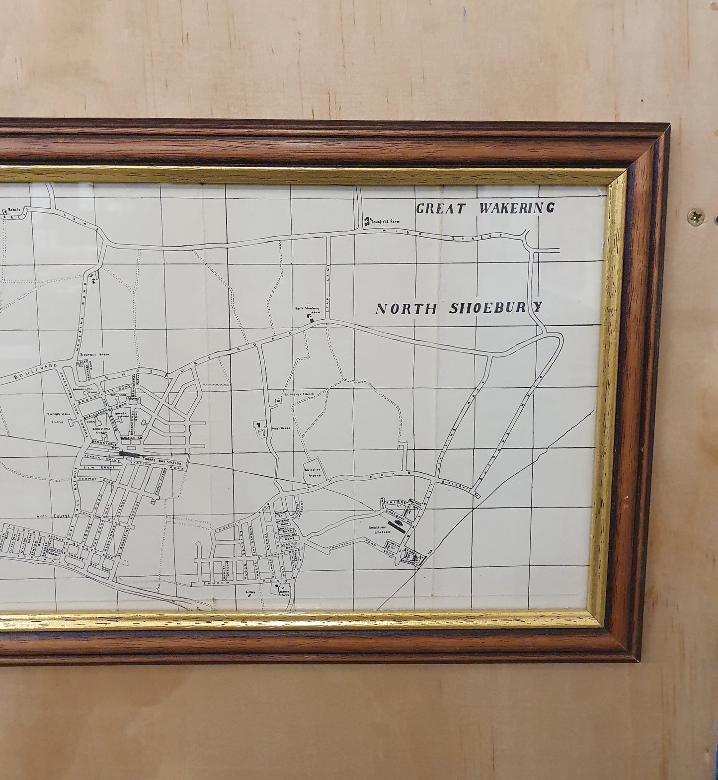 Large Southend on Sea Map in Wooden Frame - 050425-01