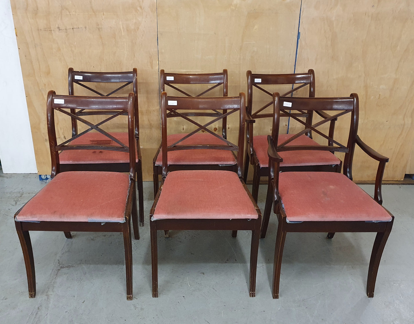 6 Matching Wood Frame Dining Chairs with Pink Soft Fabric Seats - 103464/103465/103466/103467/103468/103469
