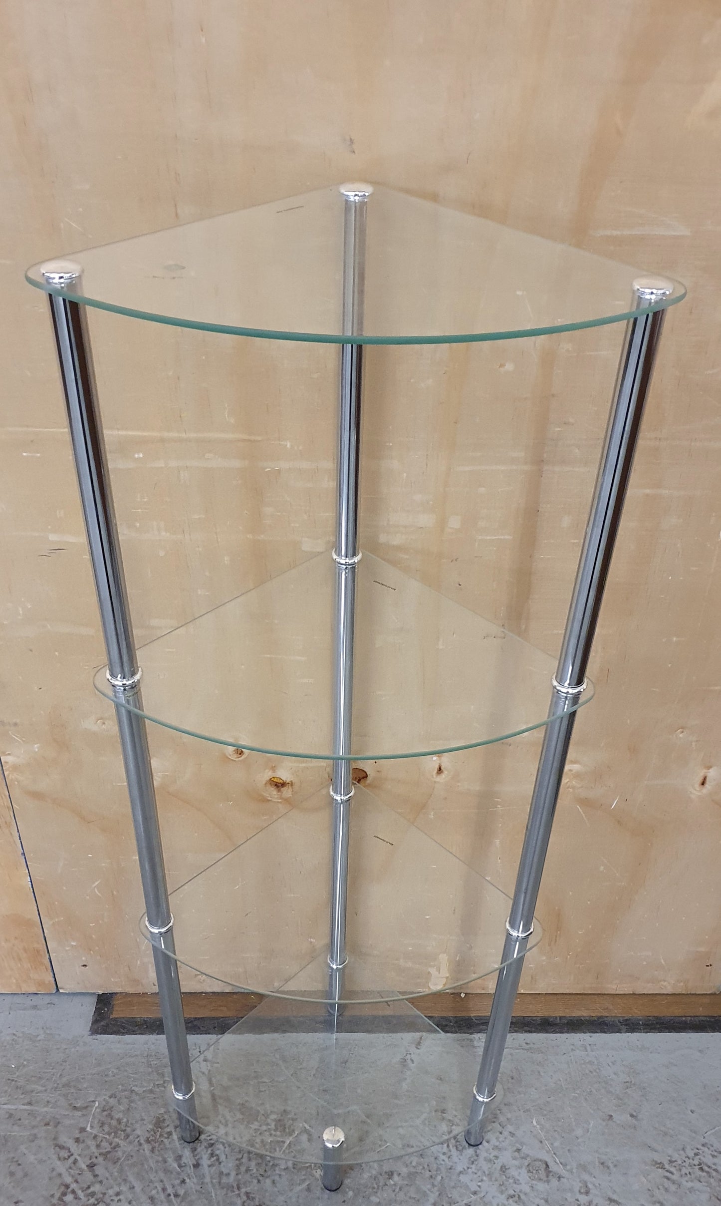 4 Tier Tempered Glass Corner Shelving Unit with Chrome Frame - 104547