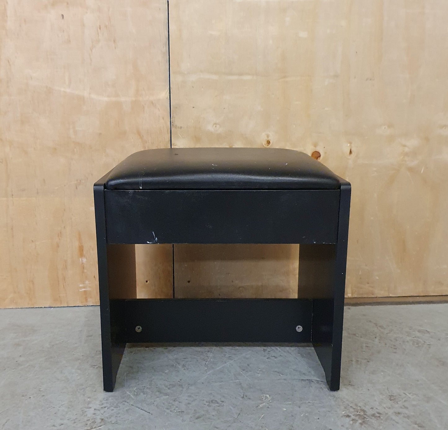 Black Wood Frame Footstool with Faux Leather Black Seat - EL104015