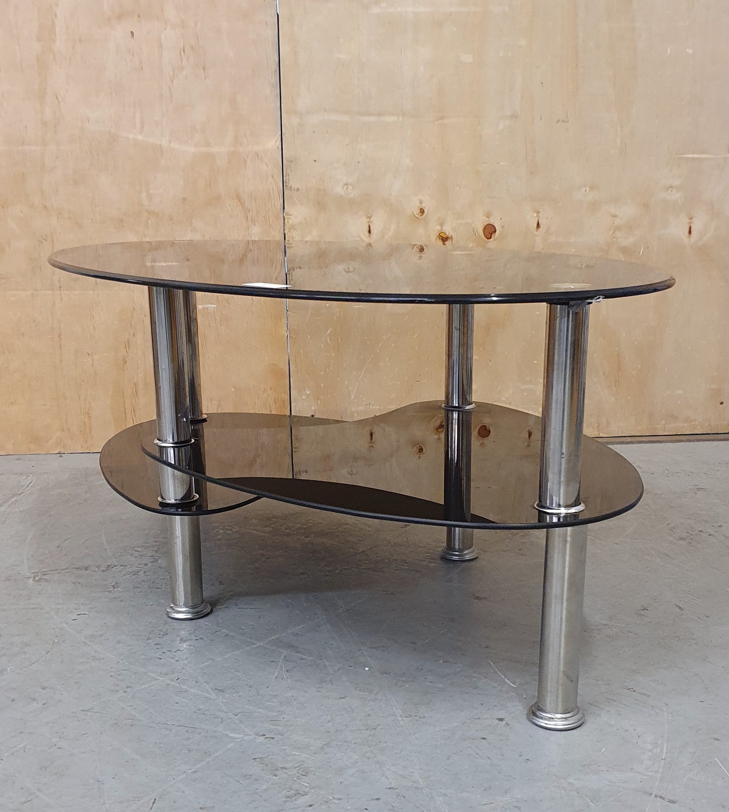 3 Tier Black Tempered Glass Oval Coffee Table with Chrome Frame - 103724