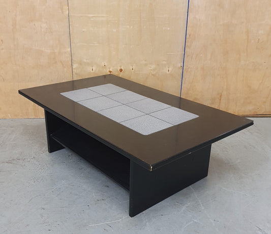 Black Wood Coffee Table with Grey Tiled Middle Area - 104838