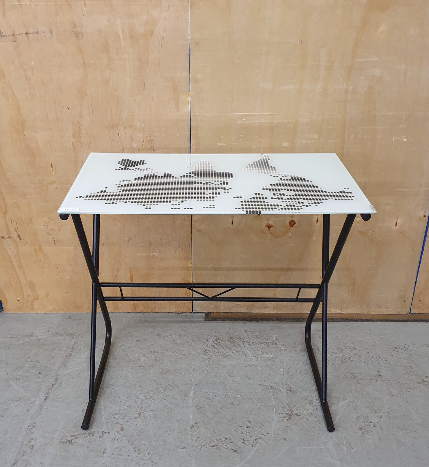 Tempered Glass Top Metal Base Desk with World Map Dotted Design - 103677