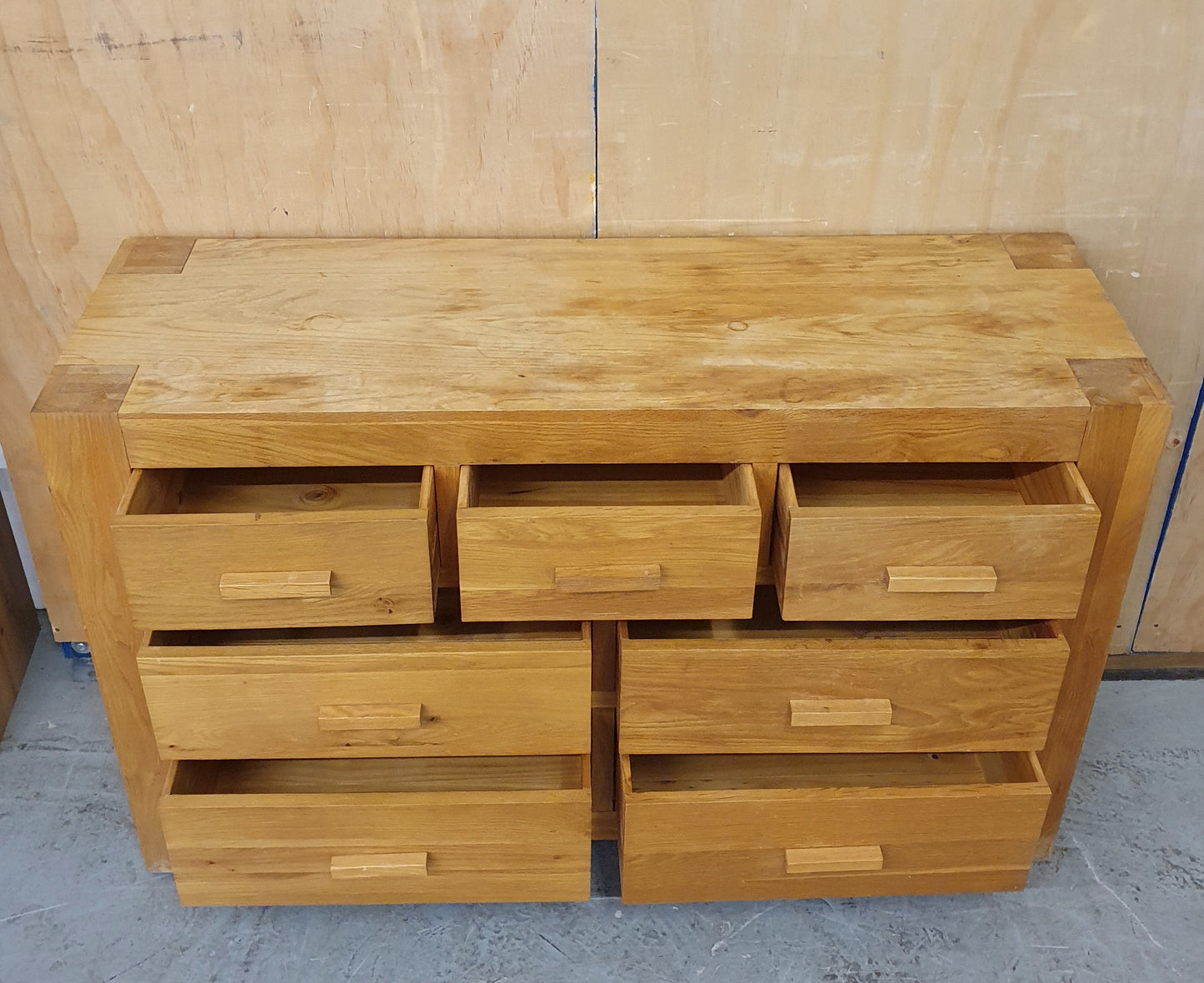 Large Oak 7 Drawer Chest of Drawers with Block Handles - 104486