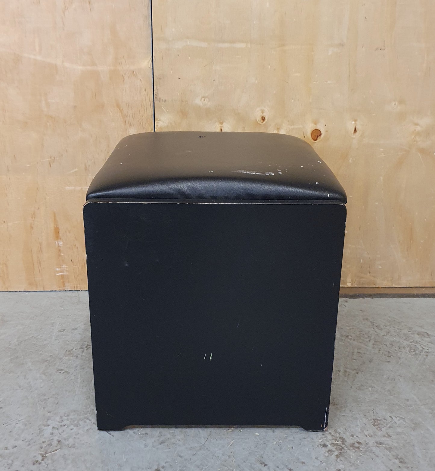 Black Wood Frame Footstool with Faux Leather Black Seat - EL104015