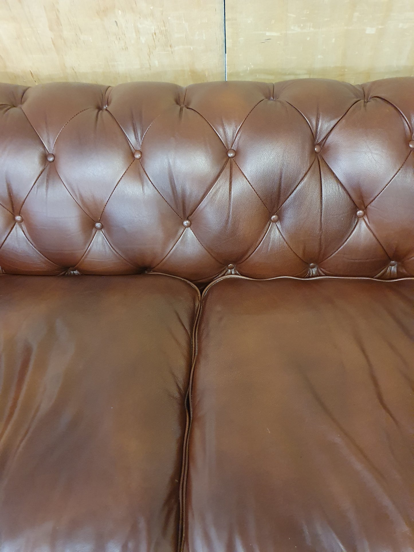 Brown Faux Leather Deep Buttoned Chesterfield 3 Seater Sofa - 104819