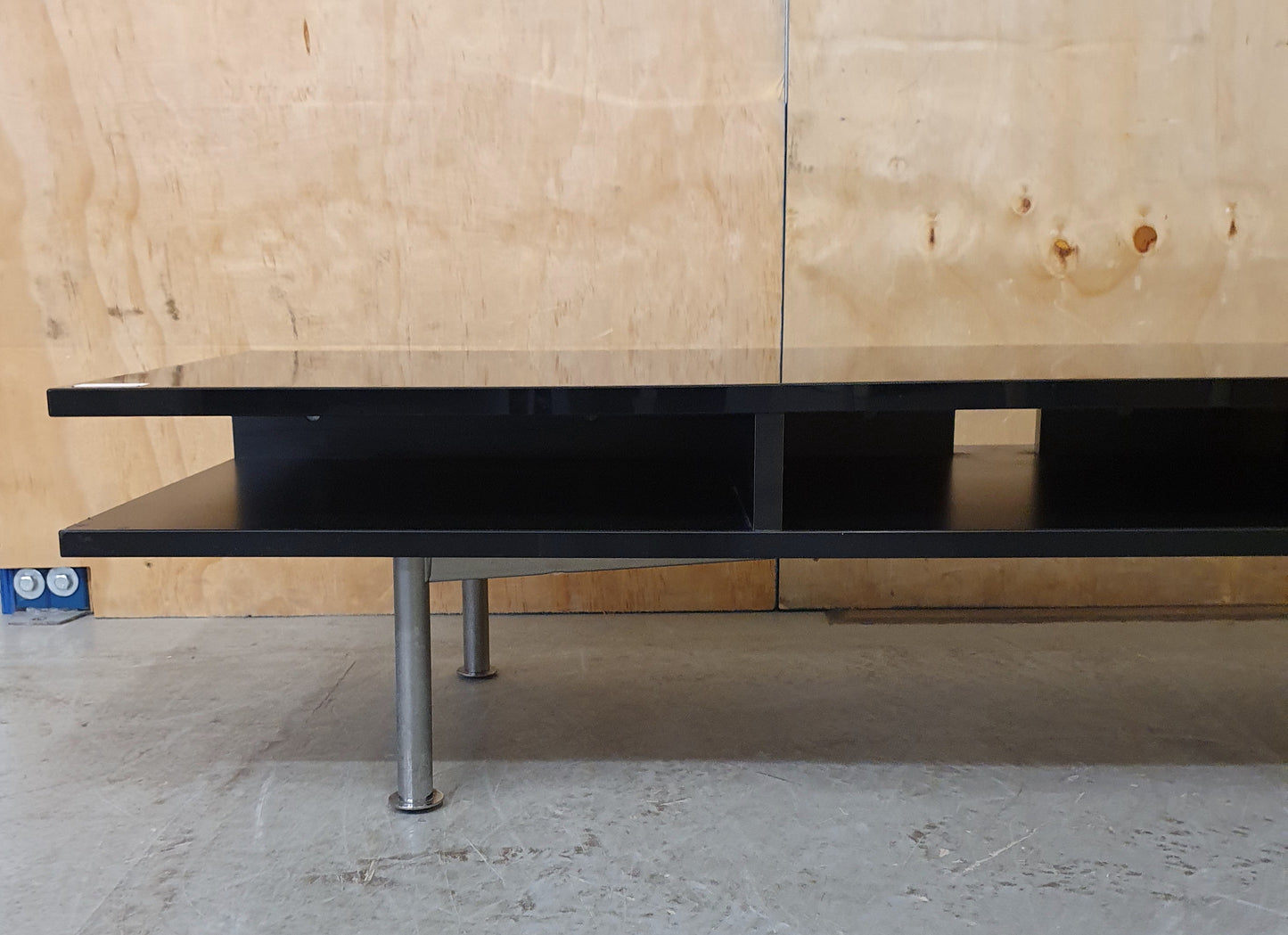 Black Low Glass Coffee table with Two Sections and Chrome Feet - EL103952