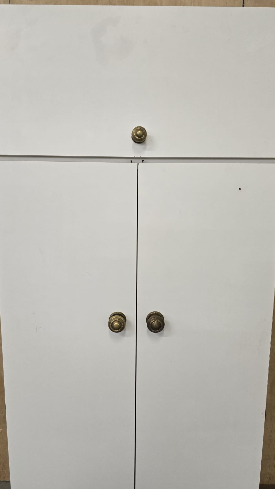 2 Door White Wood Wardrobe with Top Open Section - 110925-01