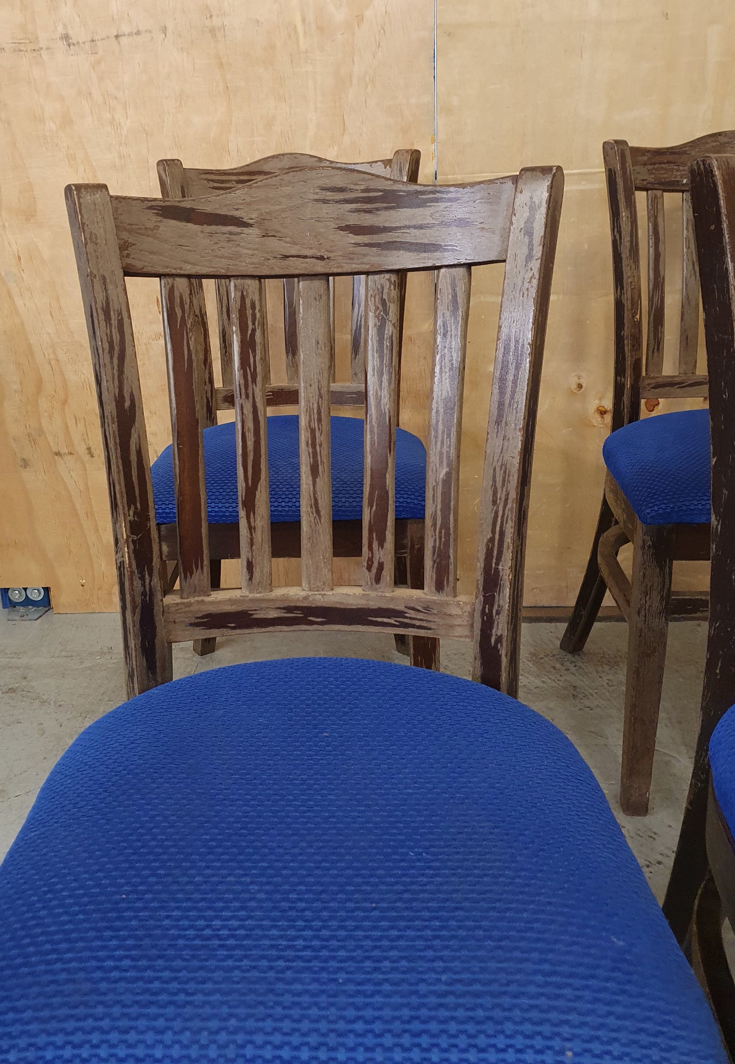 4 Matching Dark Brown Dining Chairs with Navy Blue Fabric Seats - 103899/103900/103901/103902