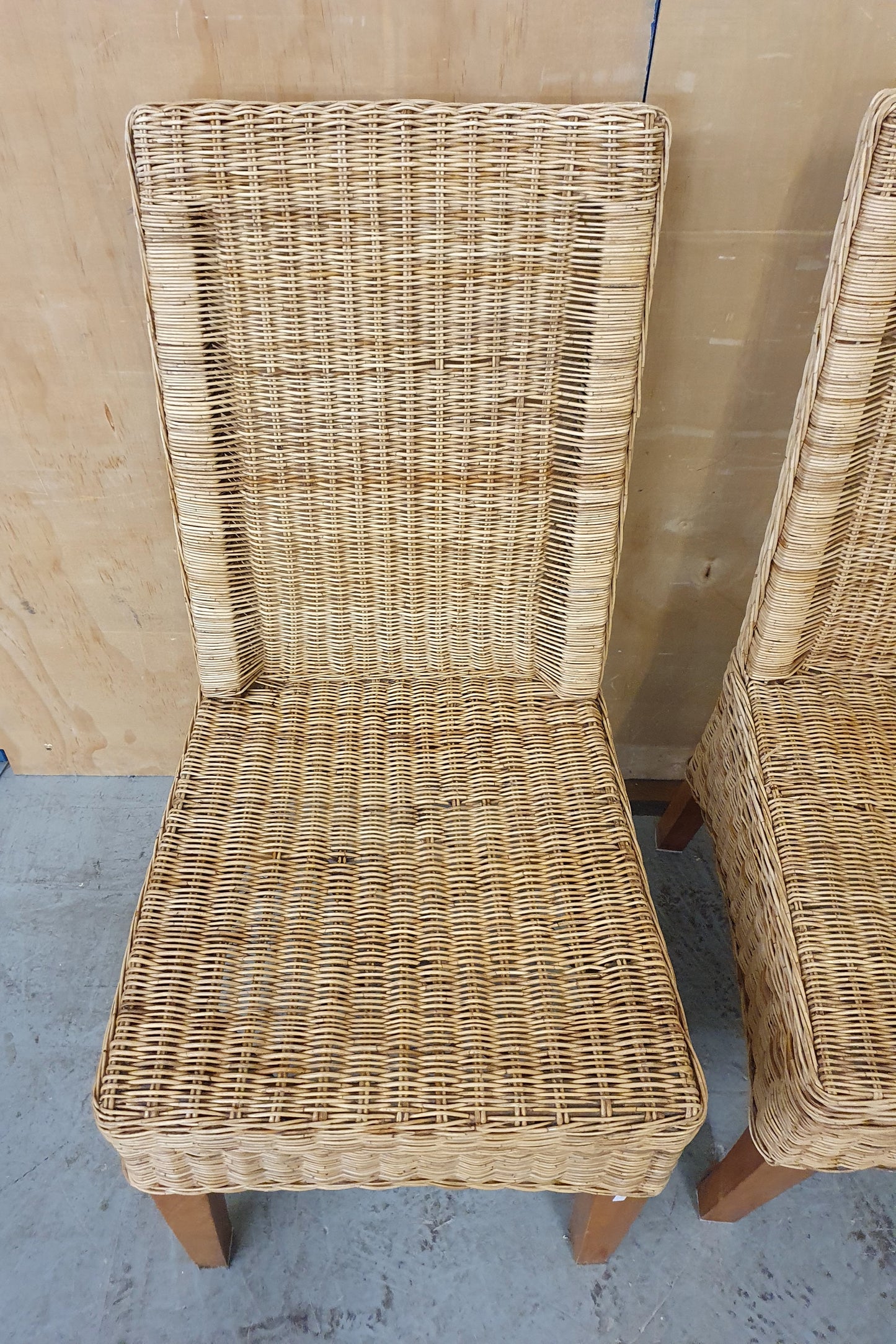 2 Matching Straw High Back Dining Chairs with Wooden Feet - EL104000 / EL104001