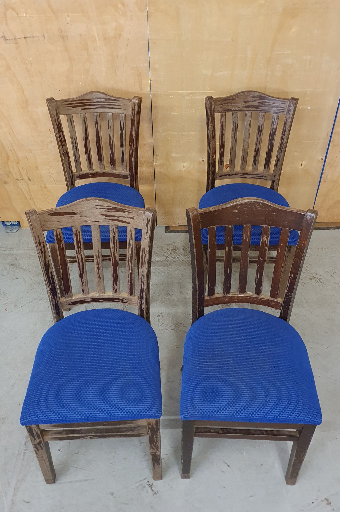 4 Matching Dark Brown Dining Chairs with Navy Blue Fabric Seats - 103899/103900/103901/103902