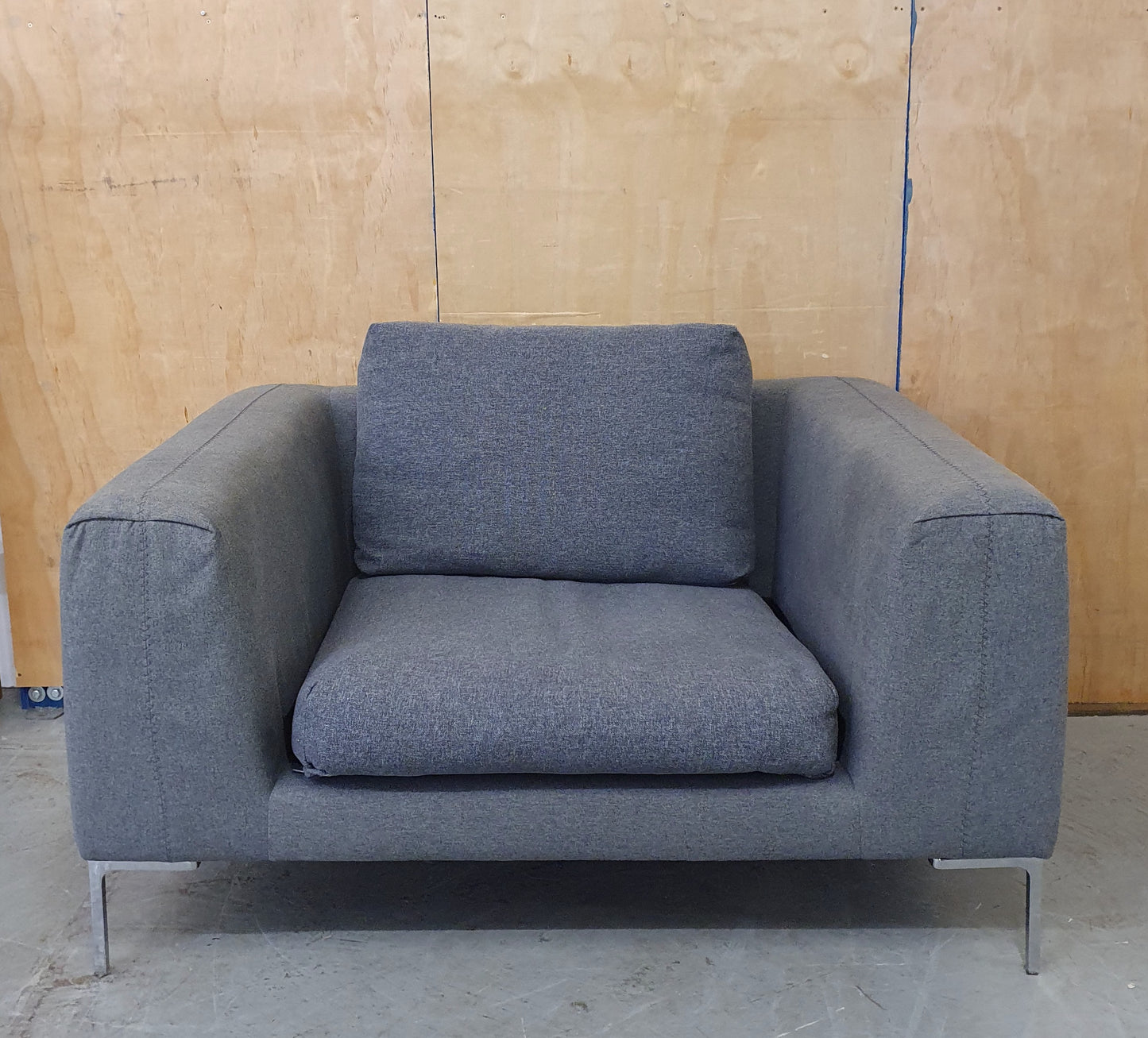 Grey Love Seat / Large Armchair with Chrome Feet - 104573