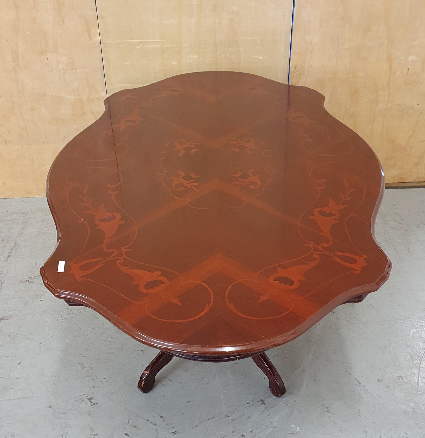 Large Dark Wood Vaneer Dining Table with Decorative Design Table Top - 103926