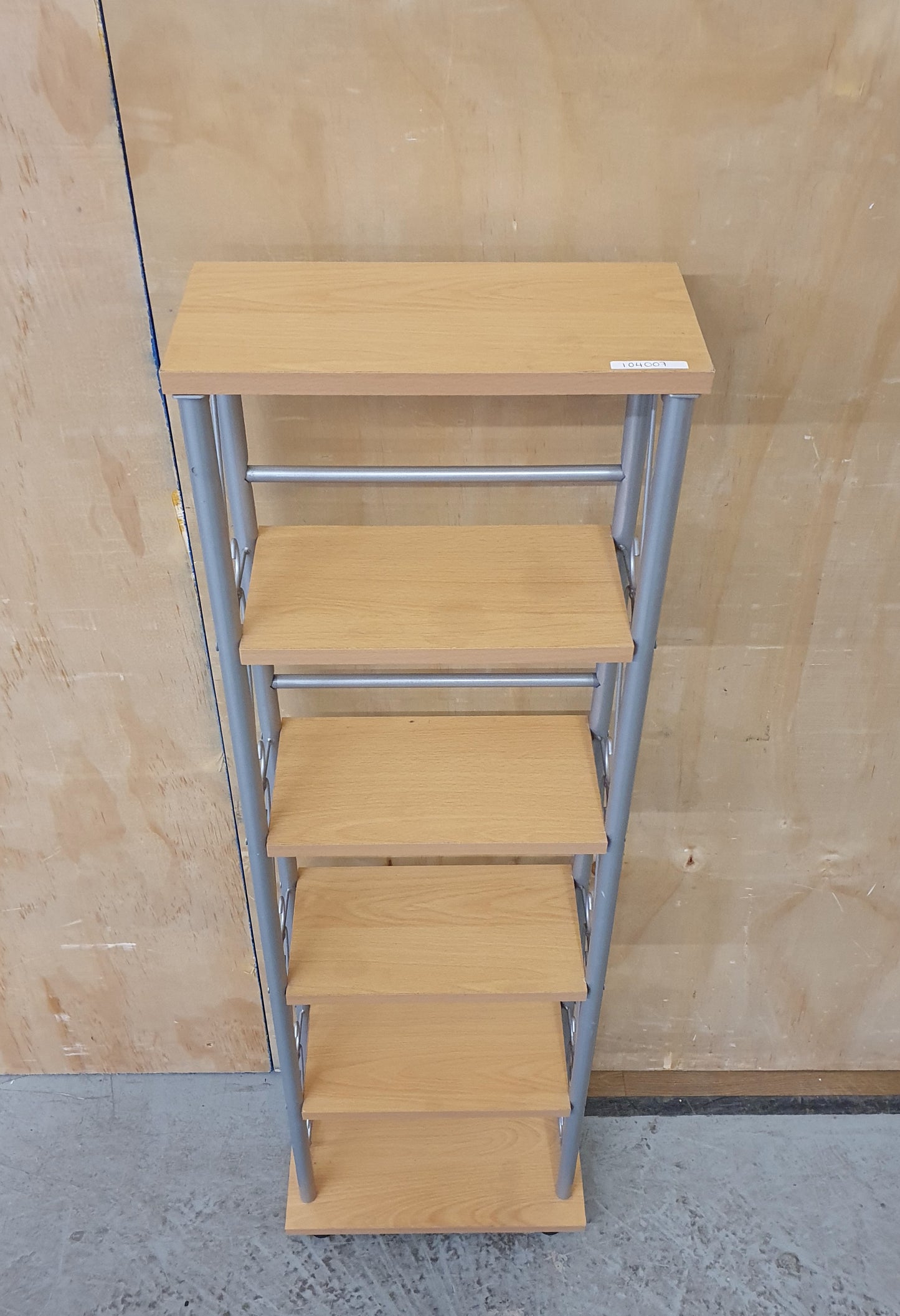 Small Slim Wooden Shelving Unit with Decorative Chrome Frame - 104007
