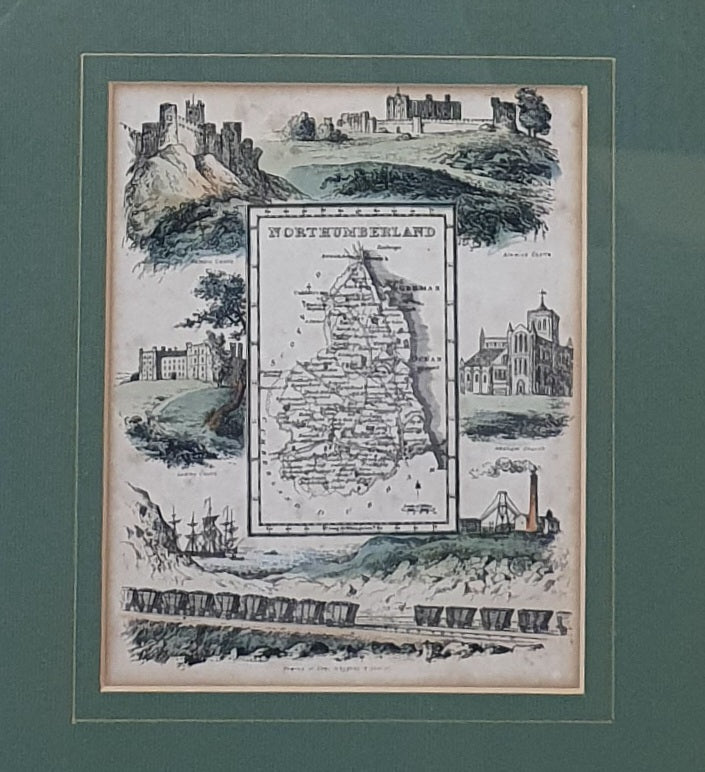 Northumberland Map Vintage Art Print in Gold Frame - 103829