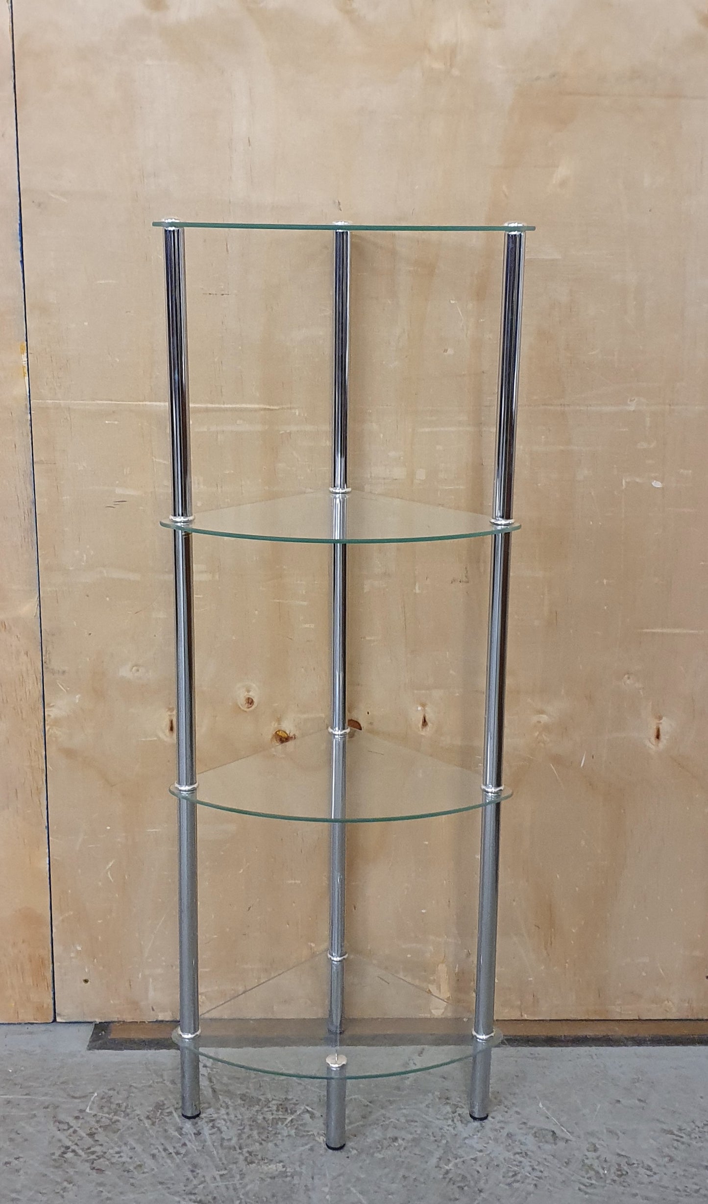 4 Tier Tempered Glass Corner Shelving Unit with Chrome Frame - 104547