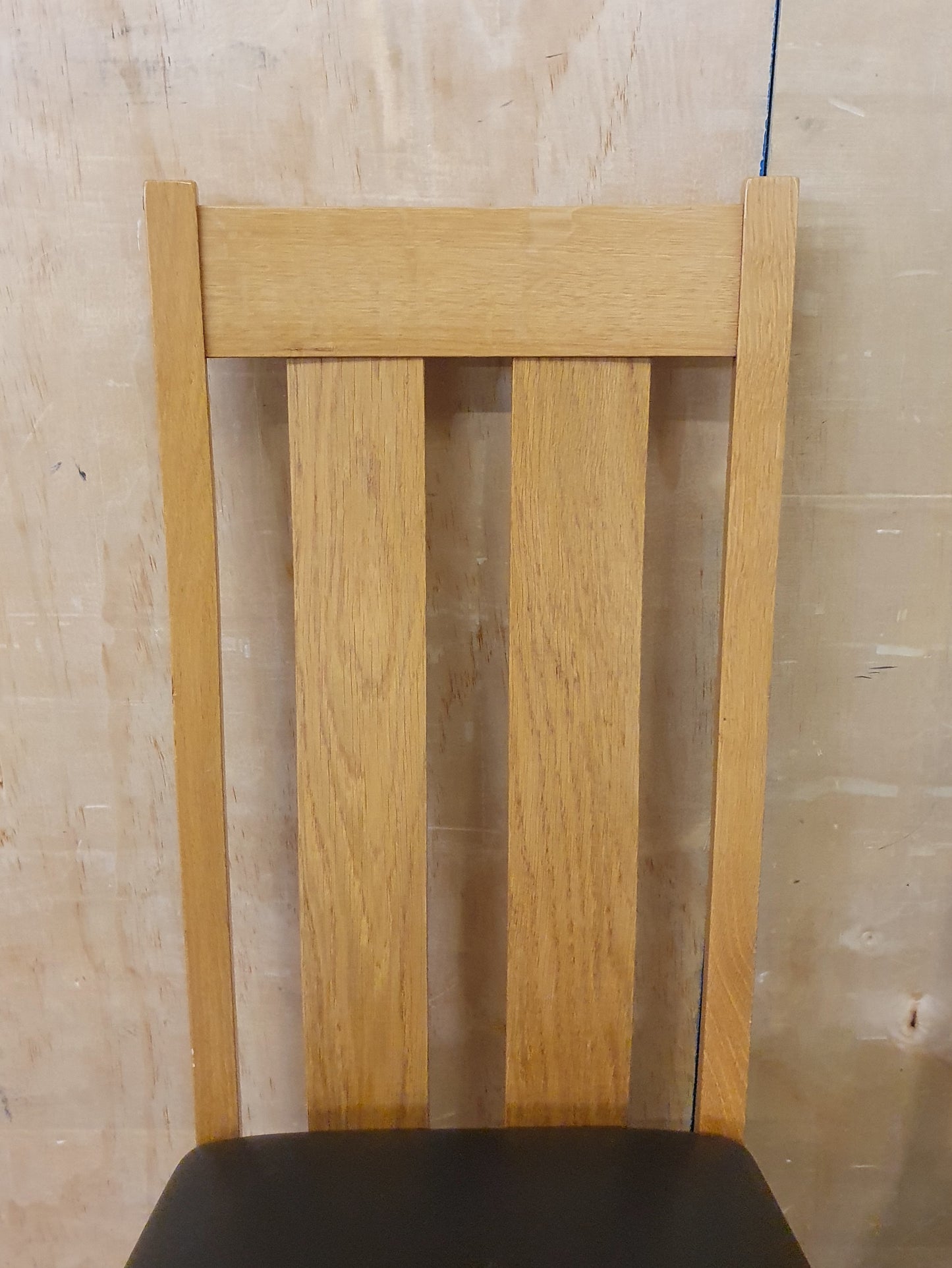 2 Matching Oak Dining Chairs with Dark Brown Faux Leather Seats - EL104354 / EL104355