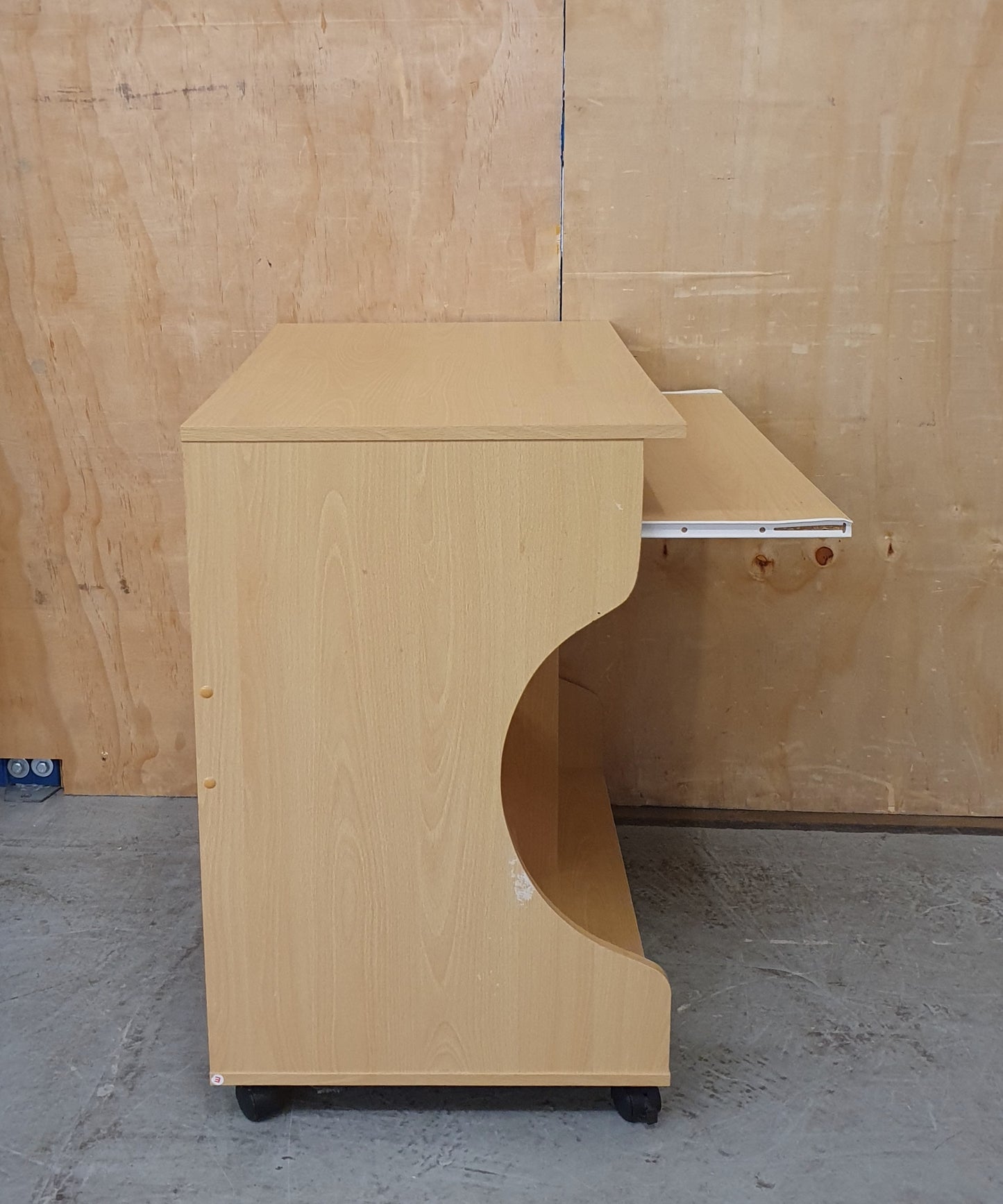 Small Wood Desk with Pull Out Panel and Curved Sides on Castor Wheels - EL104479