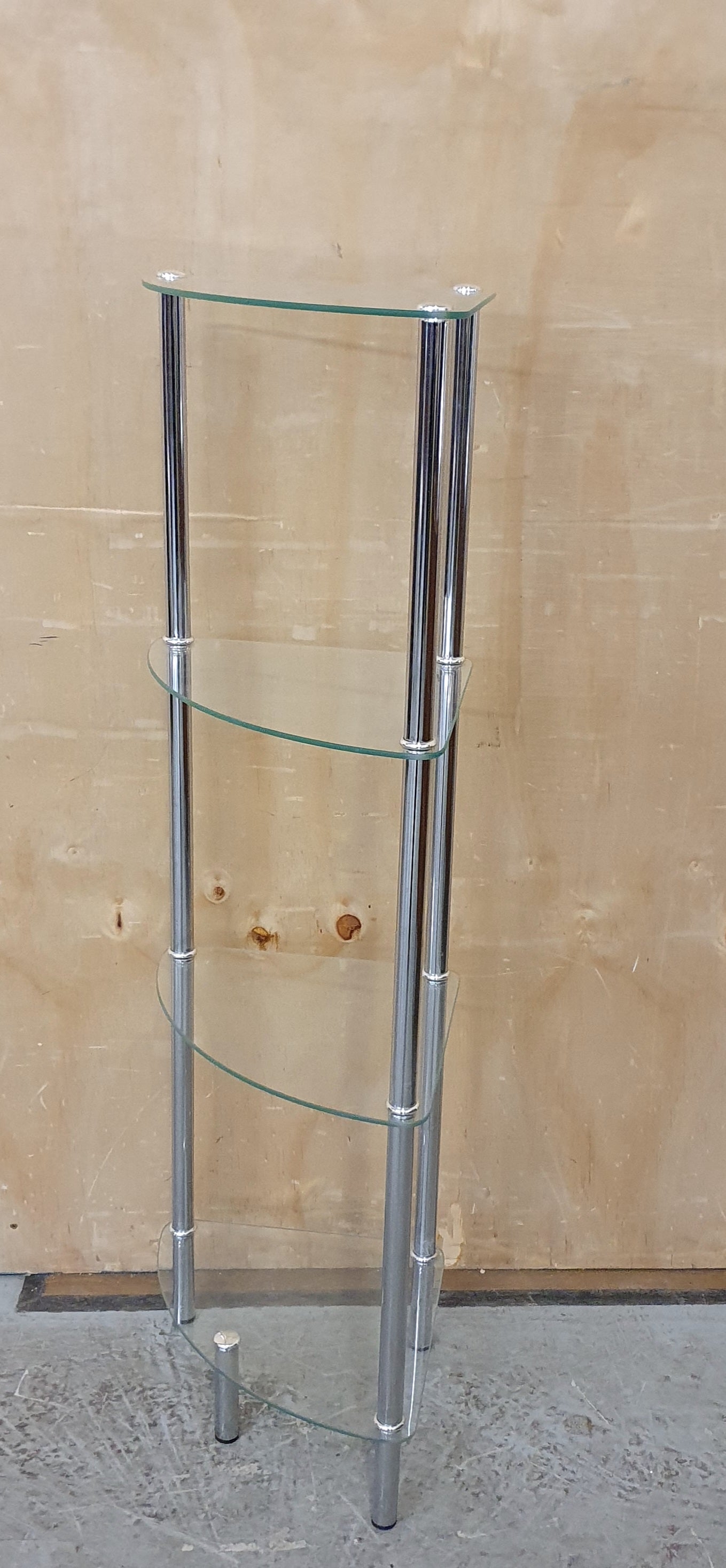 4 Tier Tempered Glass Corner Shelving Unit with Chrome Frame - 104547