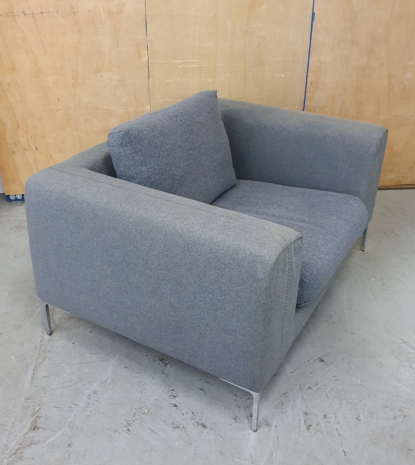 Grey Love Seat / Large Armchair with Chrome Feet - 104573