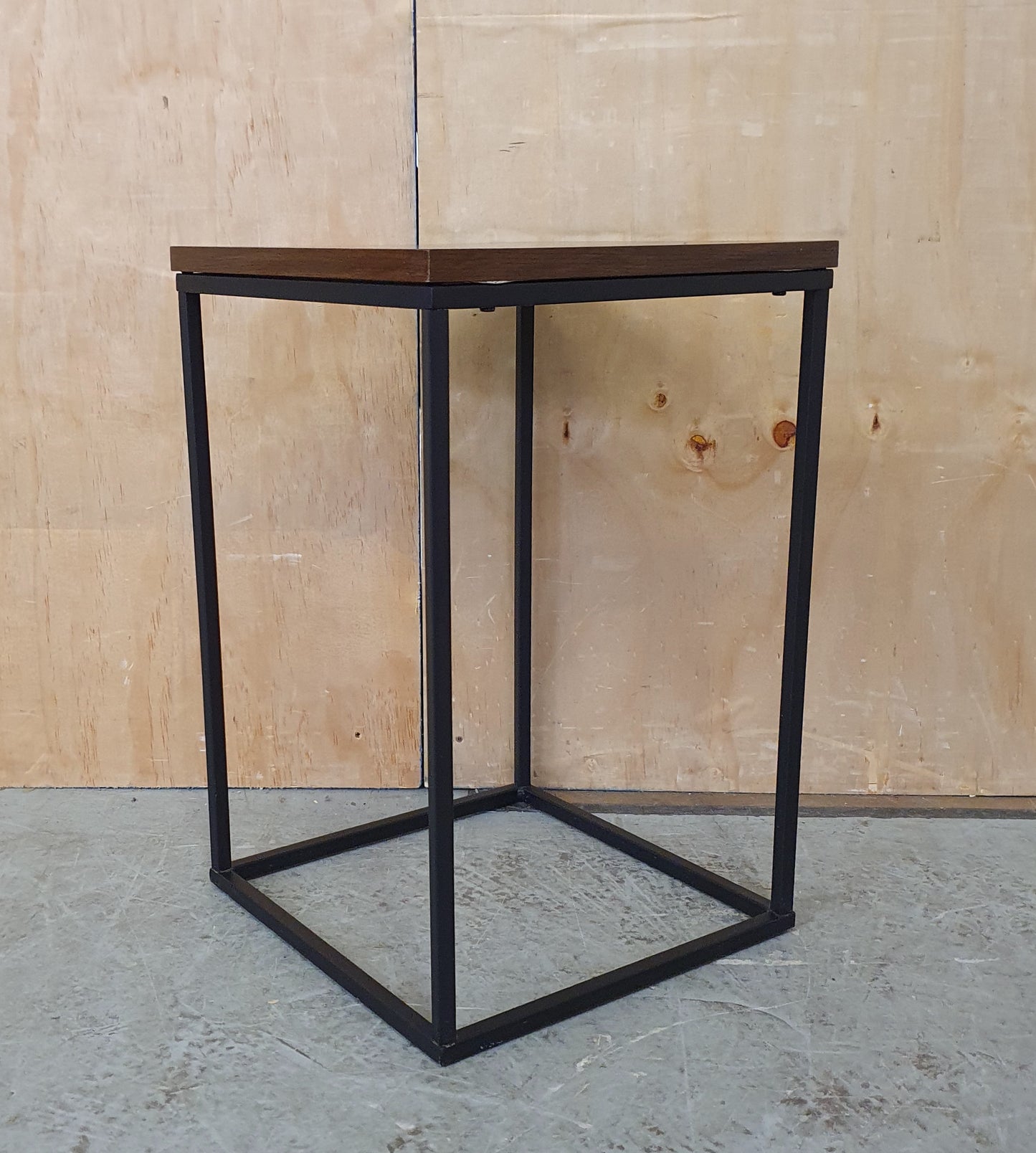 Dark Wood Top Side Table with Black Metal Wrap Around Frame - 104321