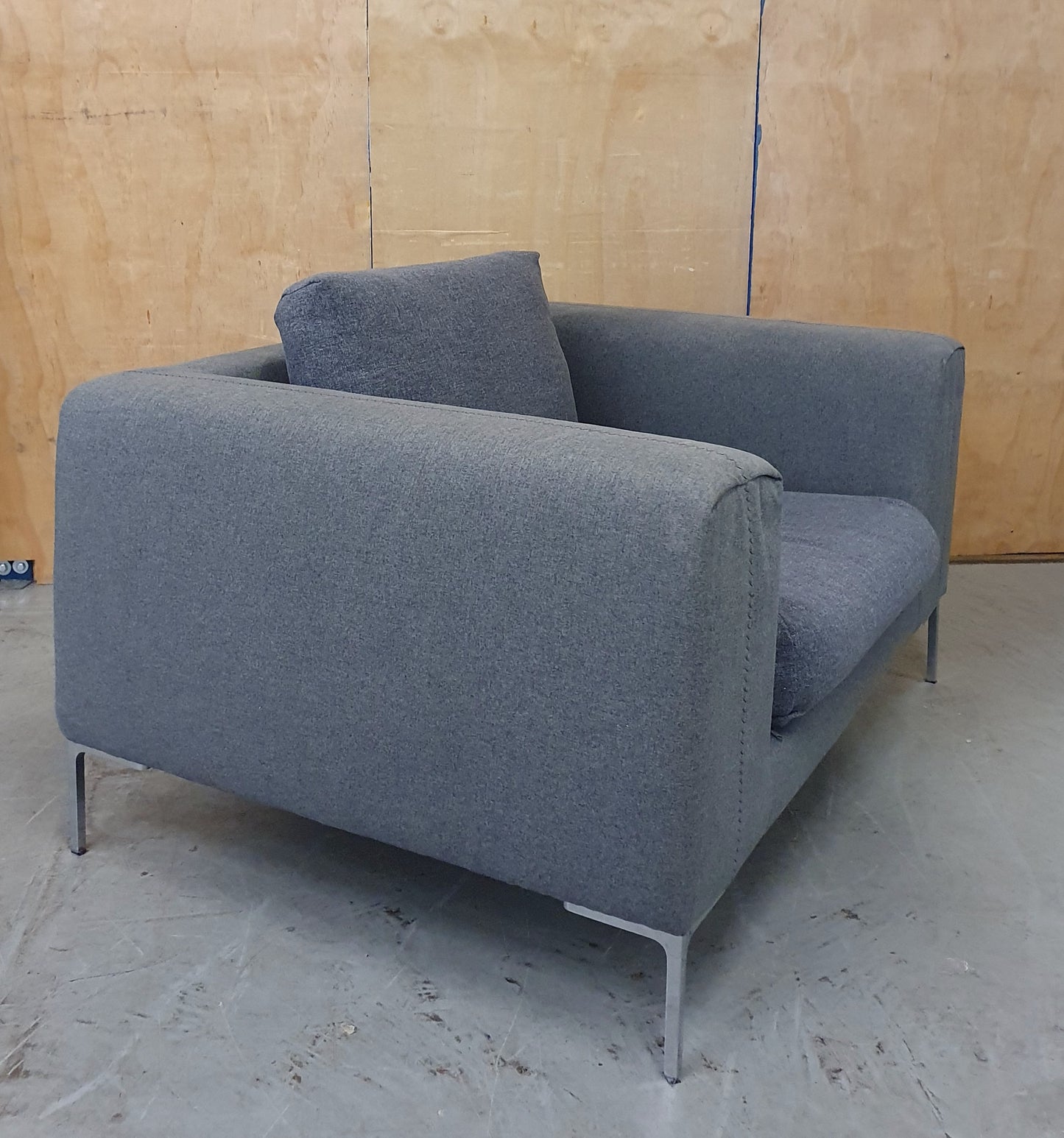 Grey Love Seat / Large Armchair with Chrome Feet - 104573