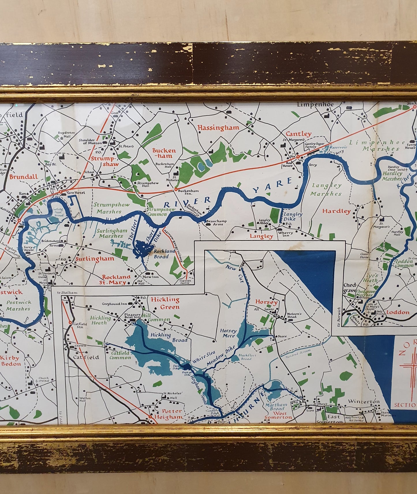 Large Map in Distressed Wooden Frame - 050425-07