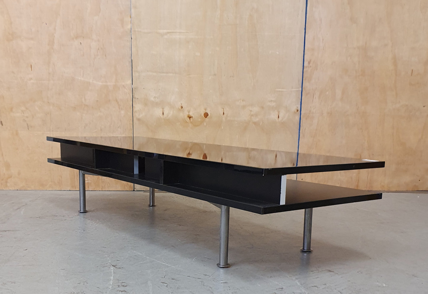 Black Low Glass Coffee table with Two Sections and Chrome Feet - EL103952