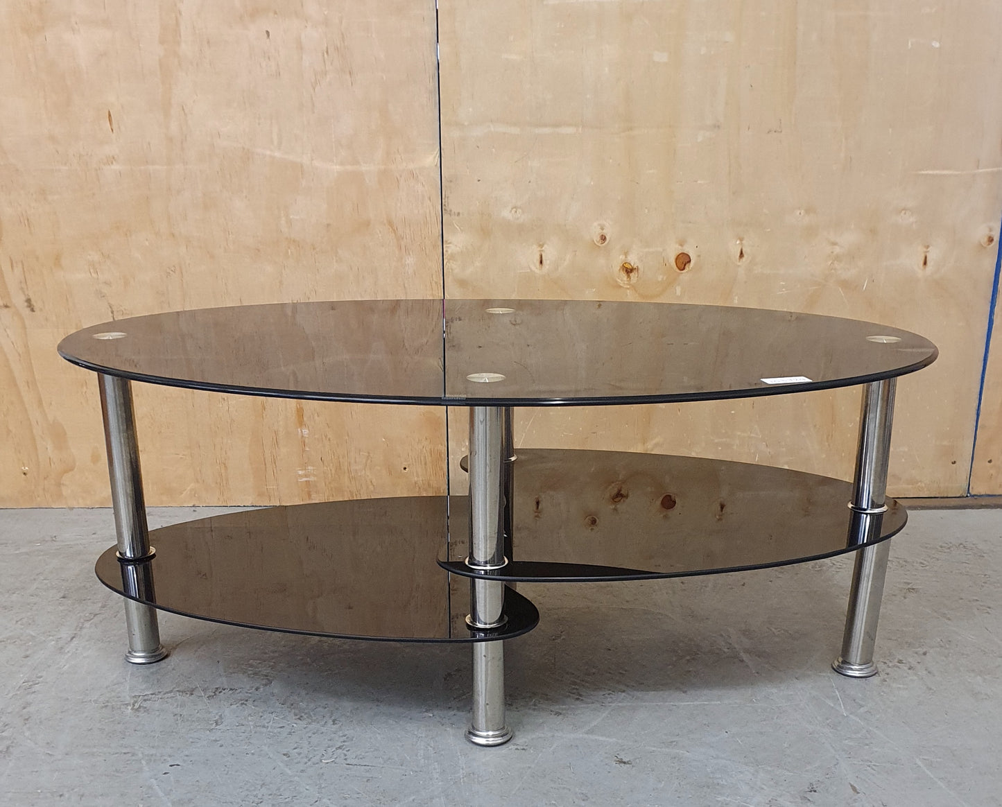 3 Tier Black Tempered Glass Oval Coffee Table with Chrome Frame - 103724