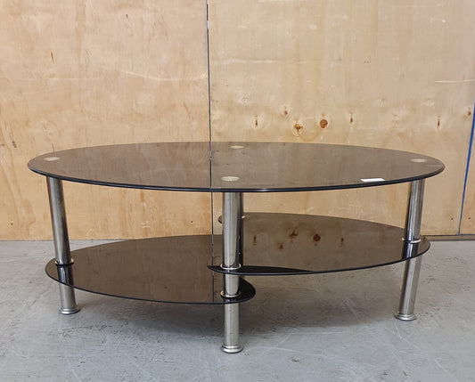 3 Tier Black Tempered Glass Oval Coffee Table with Chrome Frame - 103724