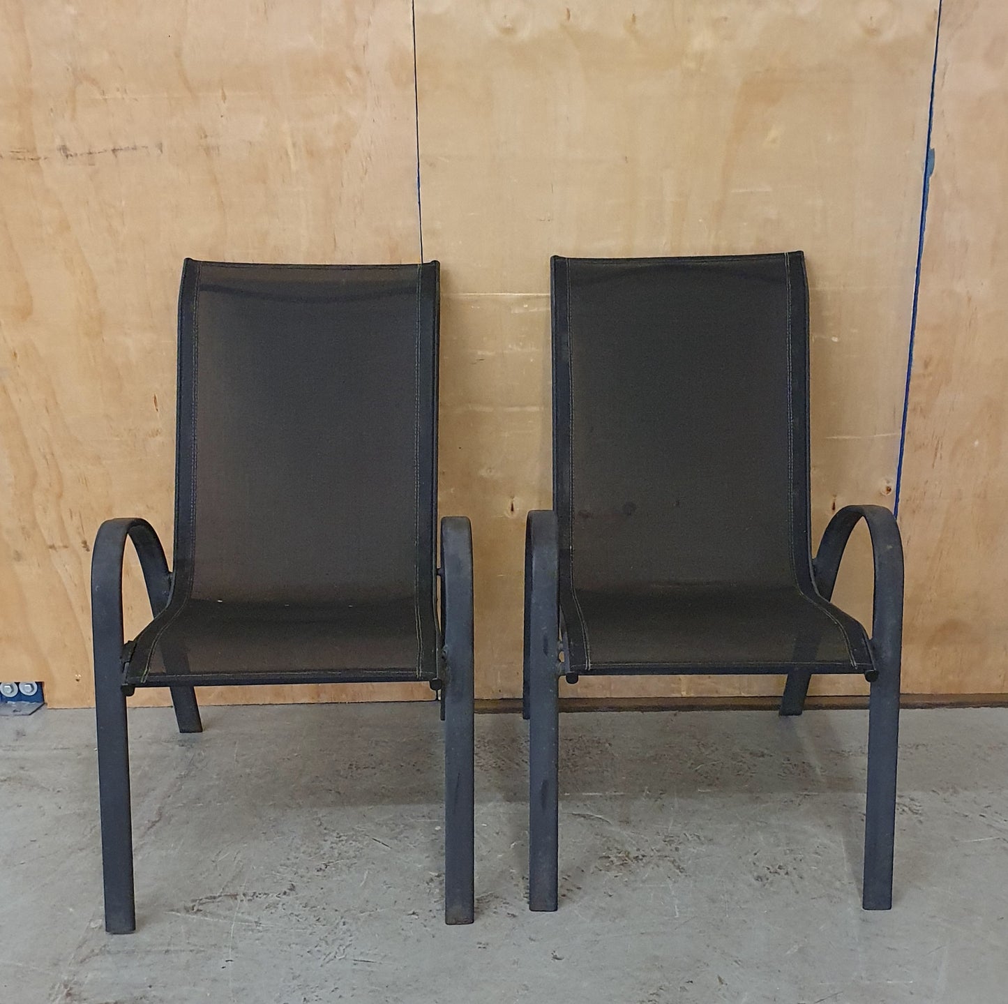 2 Matching Dark Grey Mesh Stackable Garden Chairs with Metal Frame - EL104446 / EL104447